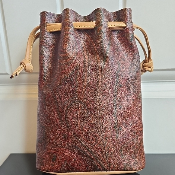 Etro Burgundy and Tan Paisley Drawstring Pouch NWOT AND BOX - Picture 4 of 11